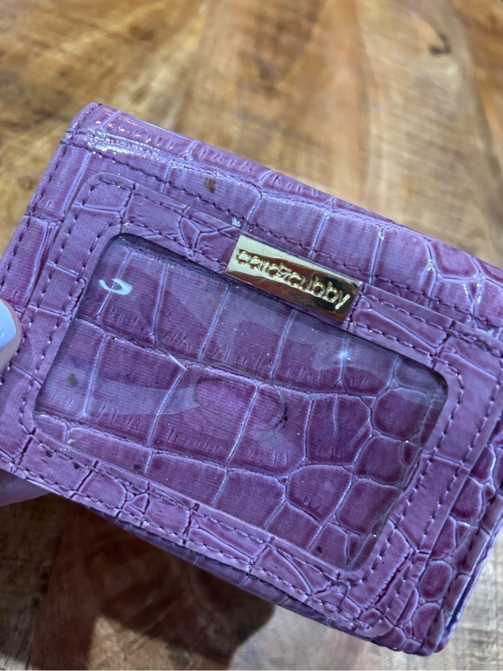 Card Caddy Mauve Croc-Embossed ID Card Holder with Gold Accent